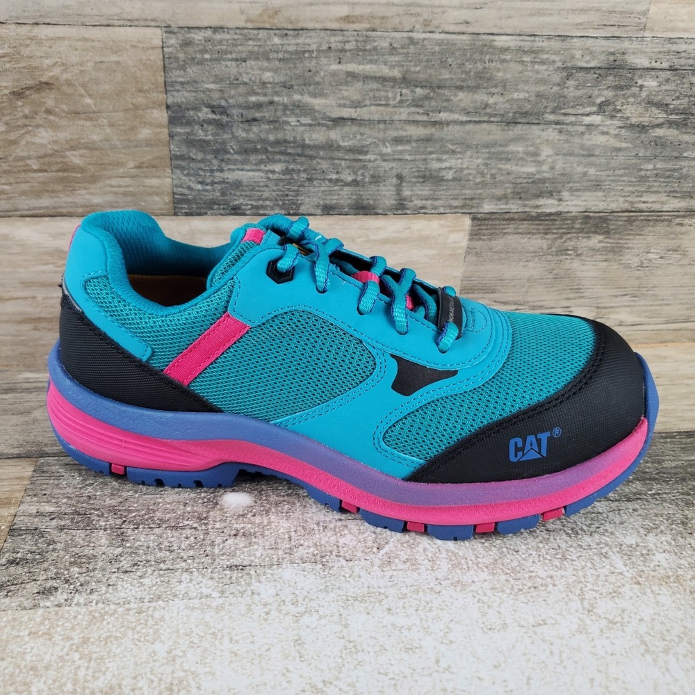 Cat Caterpillar Quake Womens Work Shoes Sz 6 Tile Blue Comp Toe Low Top Lace Up